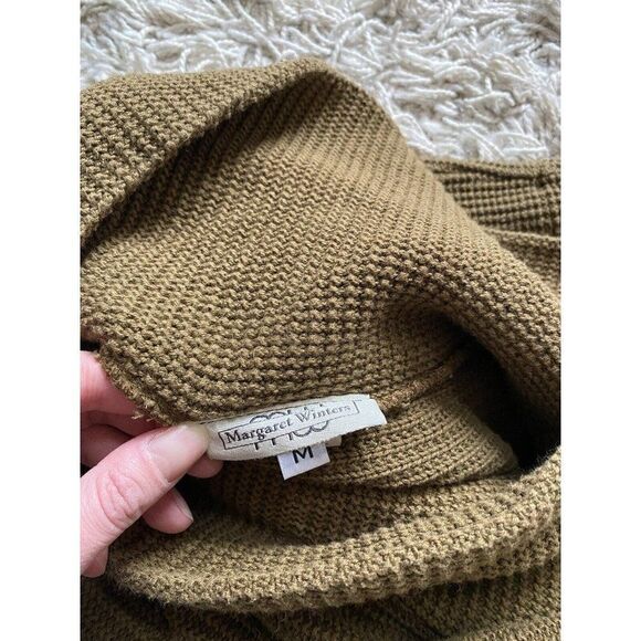 Margaret Winters Sweater Knit Brown Taupe Cotton Medium Cowl Neck Front Pocket - Picture 12 of 12